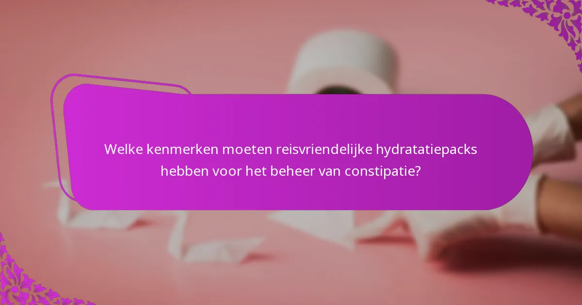 Welke kenmerken moeten reisvriendelijke hydratatiepacks hebben voor het beheer van constipatie?